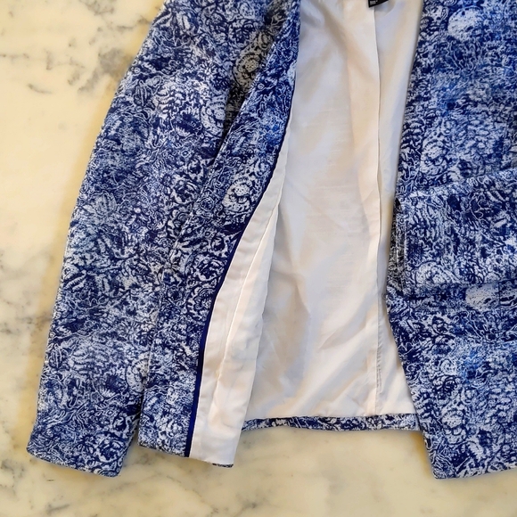 NWOT. H&M Cotton/Linen blue and white jacquard blazer w/full lining&real pockets - Picture 5 of 6